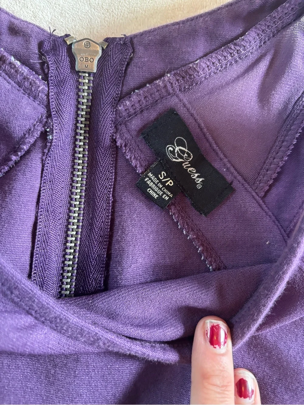 Guess Purple Bodycon Mini Dress Mesh Trim Zip Back Sleeveless Size Small